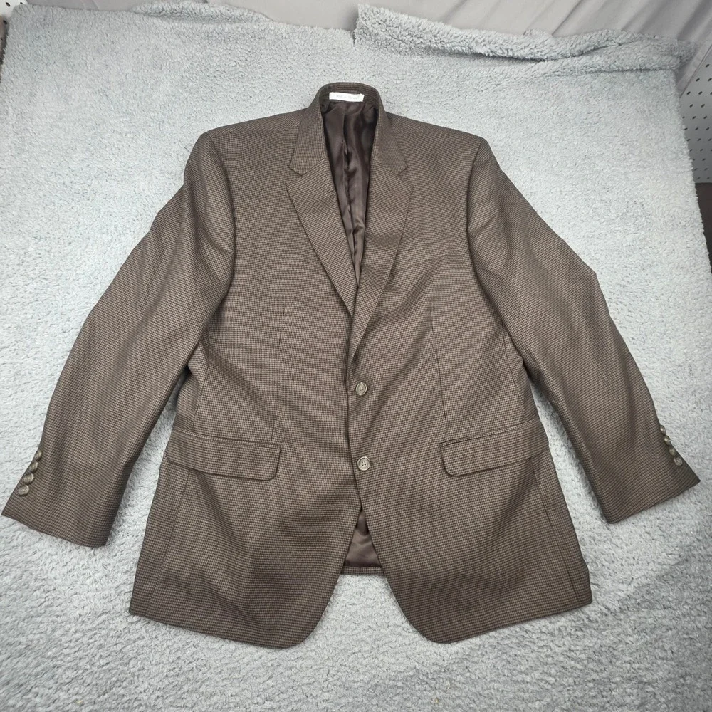 Chaps Sport Coat Men 44R Brown Micro Houndstooth Two Button Blazer Classic Fit